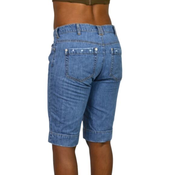 Vintage London Jean Short Blue Denim Longline Low Rise Y2K Cotton Bermuda Jort 4 - Picture 15 of 15